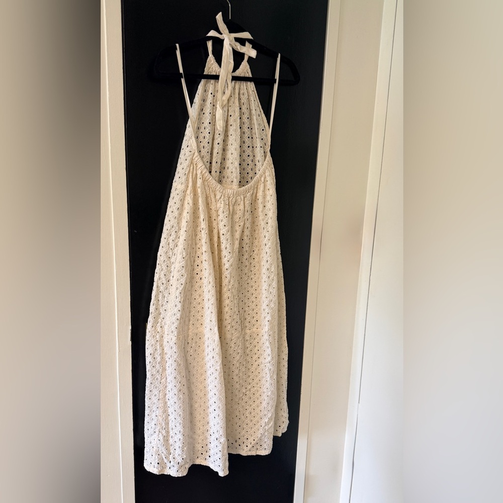 Vitamin A Women's Eyelet Halter Maxi Cover Up Dress in a cream-colored cotton - Picture 5 of 14